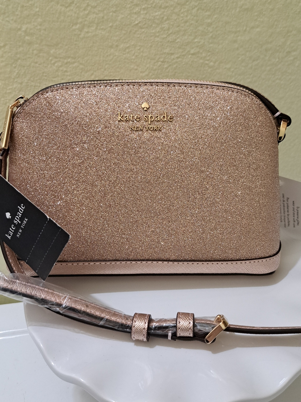 kate spade New York Rose Gold Glitter Small Dome Crossbody